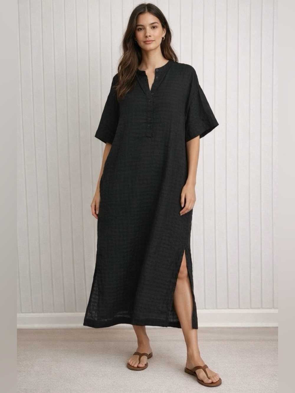 Everlane The Caftan Cotton Dress / Black Check / Size M